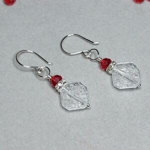 Silver Rhinestone Accent Beads Red Crystal Earrings